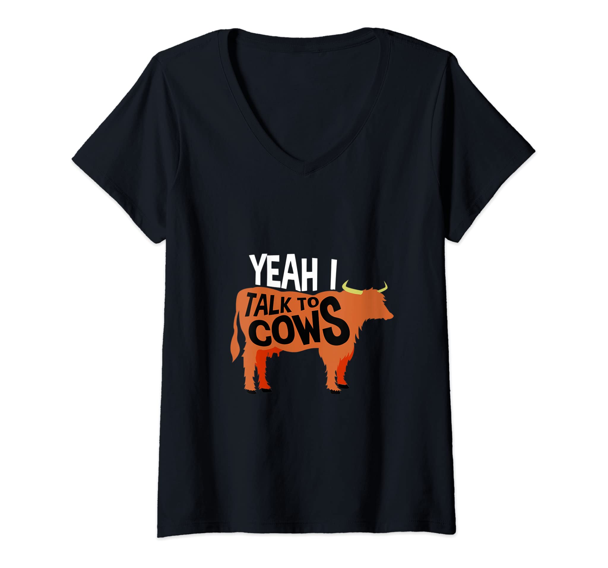 Womens Shaggy Highland Cow Yeah I talk to Cows Scotland Gift V-Neck T-Shirt