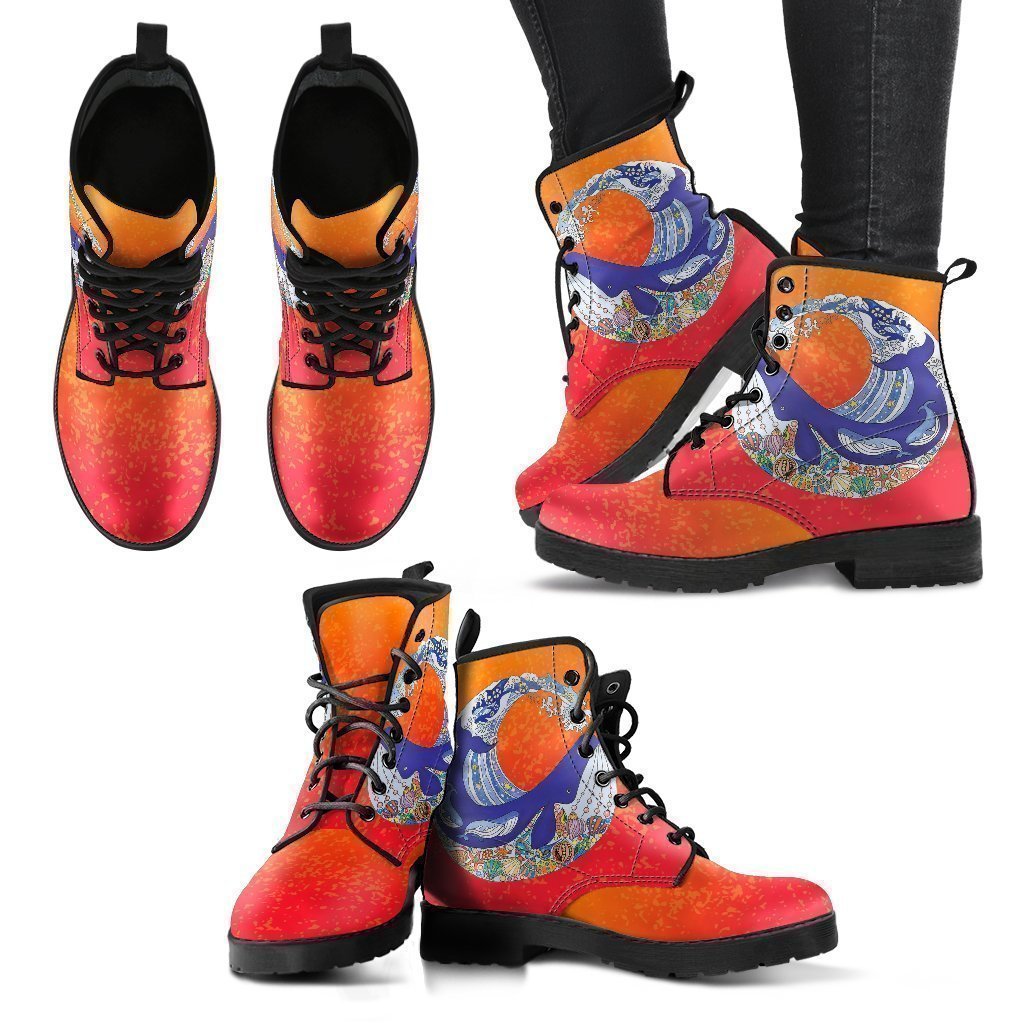 Whale Mandala Women’S Leather Boots Fashion Boots Custom Shoes