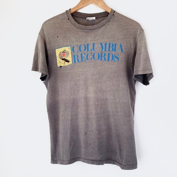 1980 Columbia Records Vintage Promo Music T Record Label 80S Thrashed Shirt