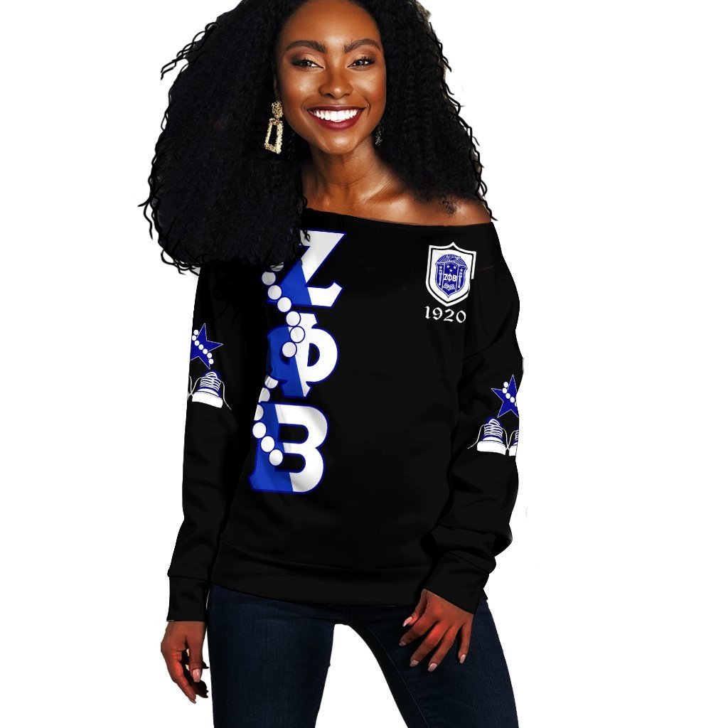 Sorority Sweatshirt – Zeta Phi Beta Pearls K.H Chucks N Pearls Off Shoulder