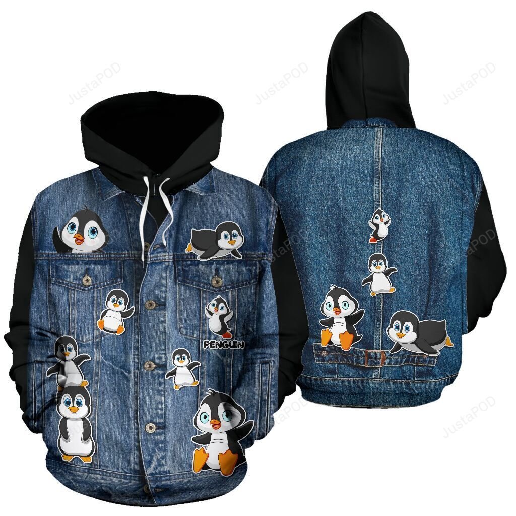 Penguin Jean Pattern 3D All Over Print Hoodie, Zip-Up Hoodie