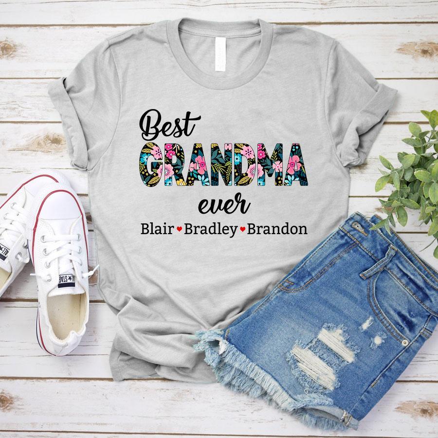 Personalized Name T-shirt Best Grandma Ever Flower Gift Unisex T-shirt Hoodie Plus Size S-5xl