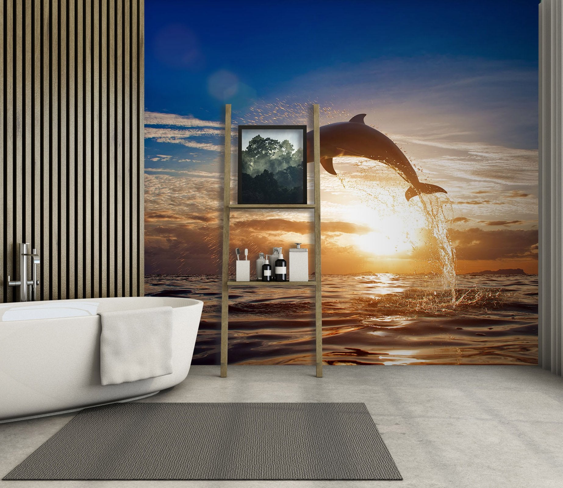 3D Dolphin Sunset 094 Wall Murals