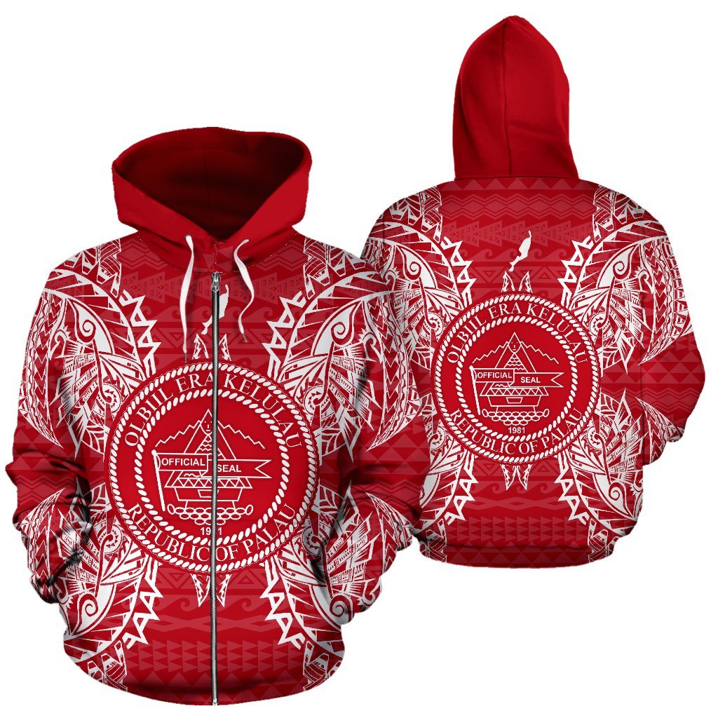 Palau Polynesian All Over Zip Up Hoodie Map Red White – Pacific Print Hoodie