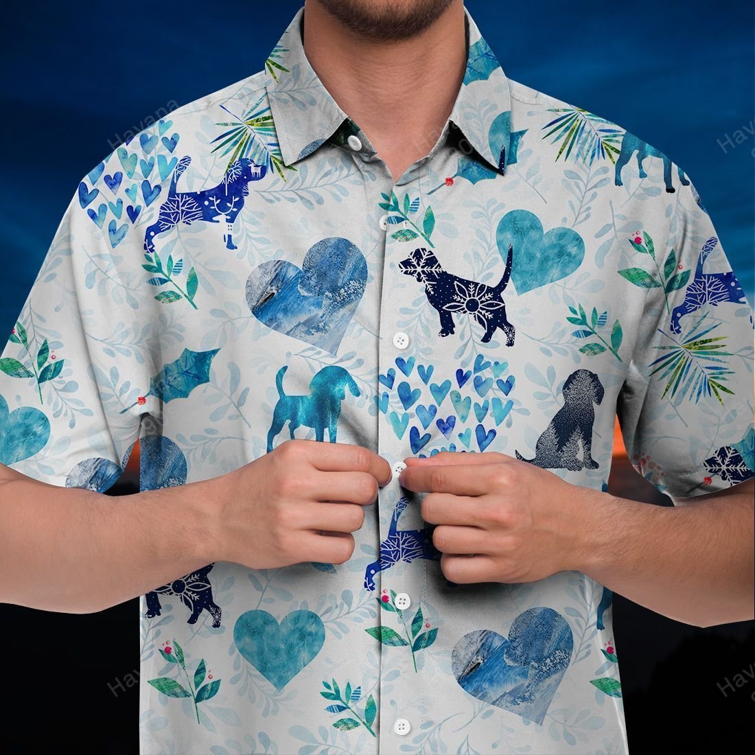 Beagle Hawaiian Shirt Winter Hearts