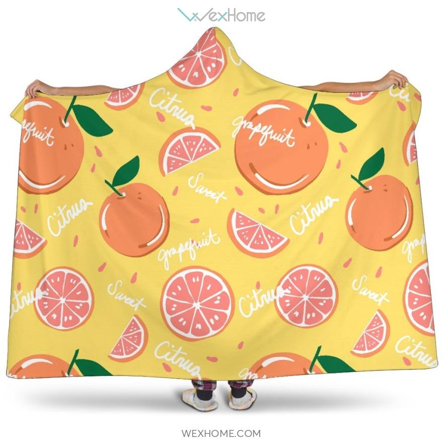 Grapefruit Yellow Background Hooded Blanket