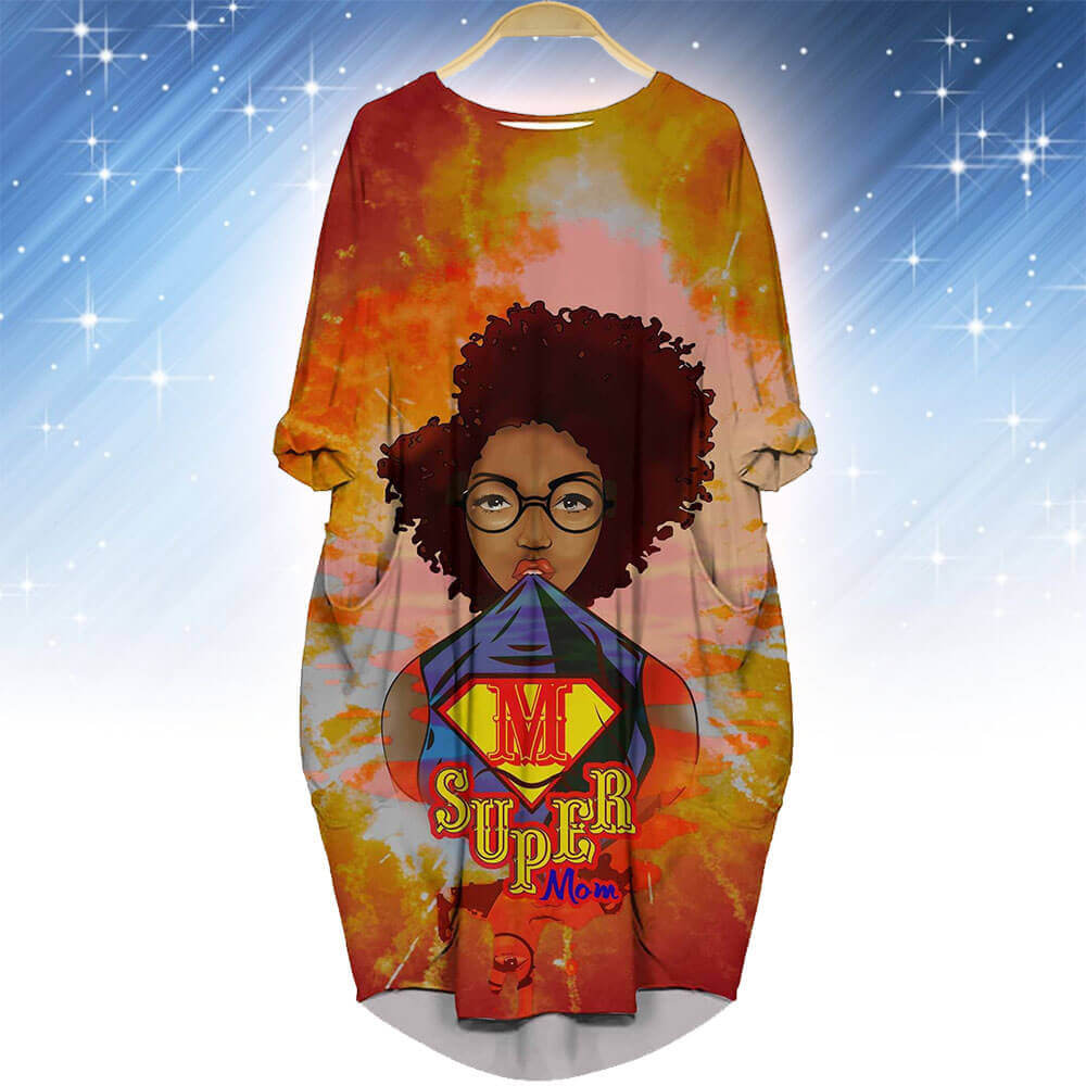 African Dresses Pretty Afro Girl Long Sleeve Pocket Dress Afrocentric Clothing WBG21041