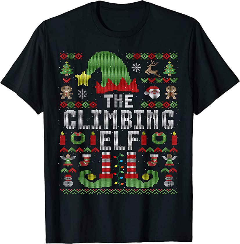 The Climbing Elf Ugly Christmas Matching Family Group T-Shirt