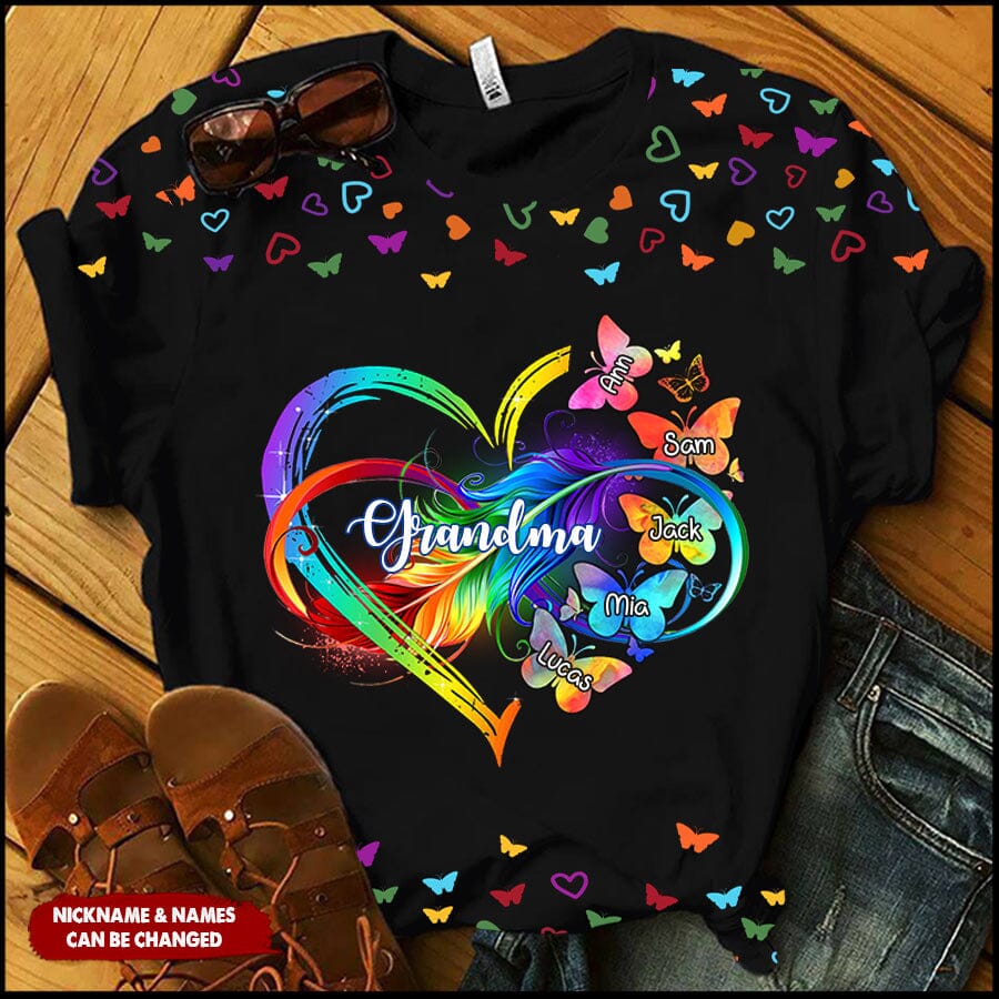 Personalized Grandma Mom Heart Infinity Butterfly Mother’S Day Best Gift 3D Tshirt