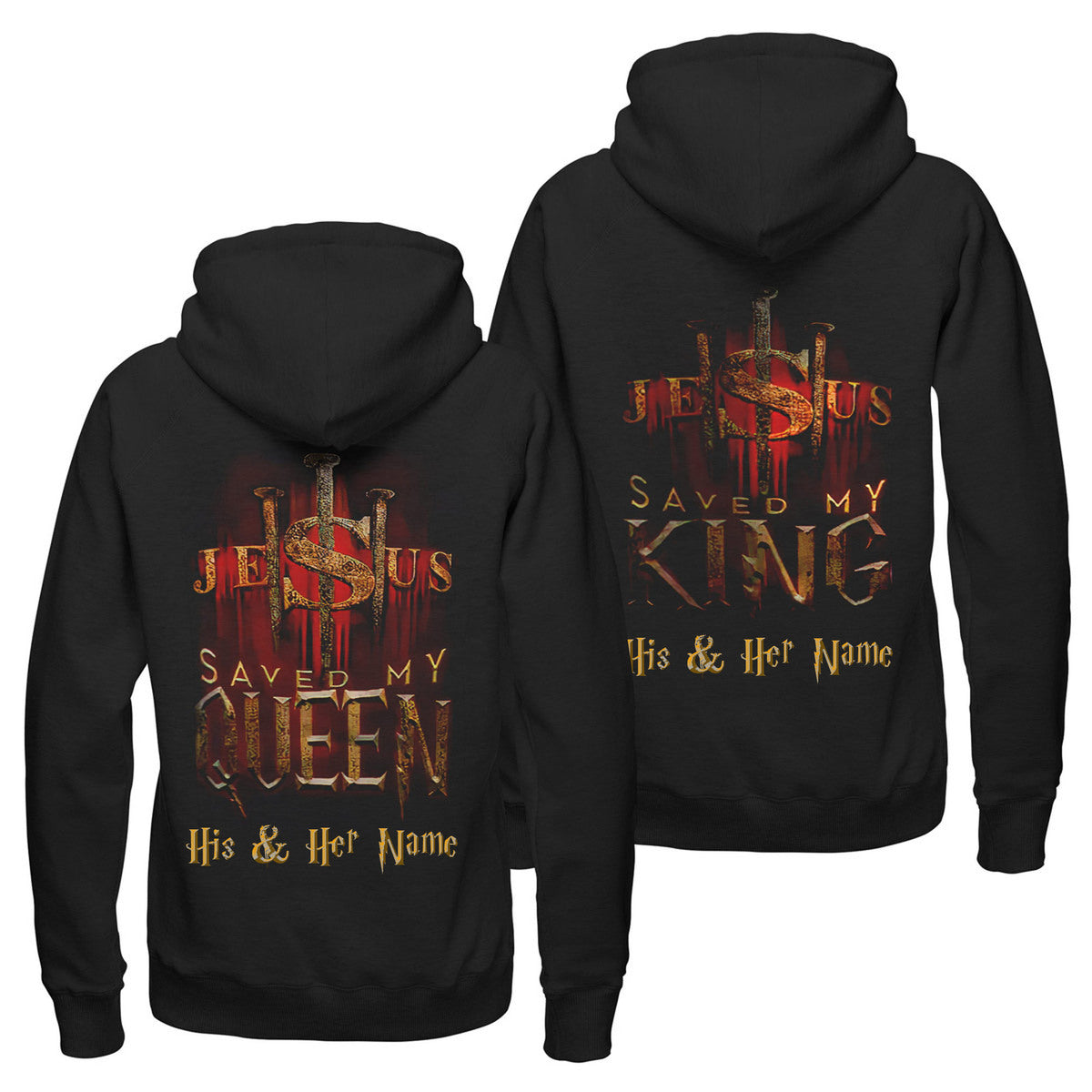 Personalized Jesus Saved My Queen Jesus Saved My King Couple Hoodie, Custom Matching Couple Hoodie, Jesus Couple Hoodie, Valentine Unisex Hoodie