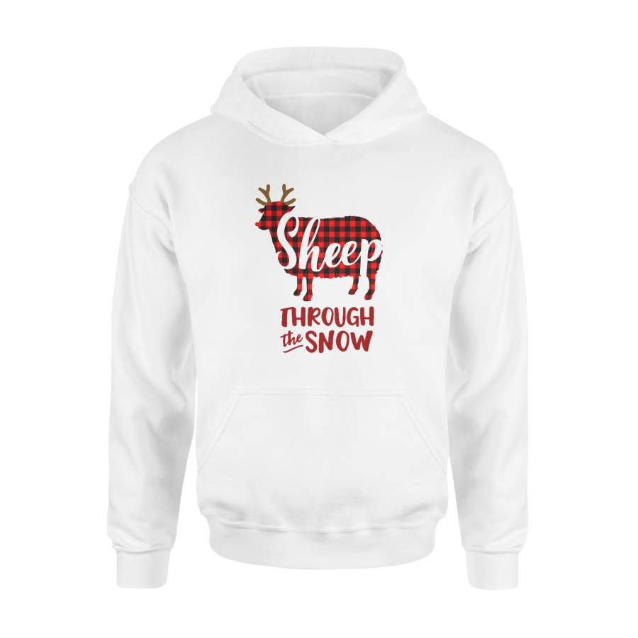 Through The Snow Christmas Sheep Red Plaid Hoodie
