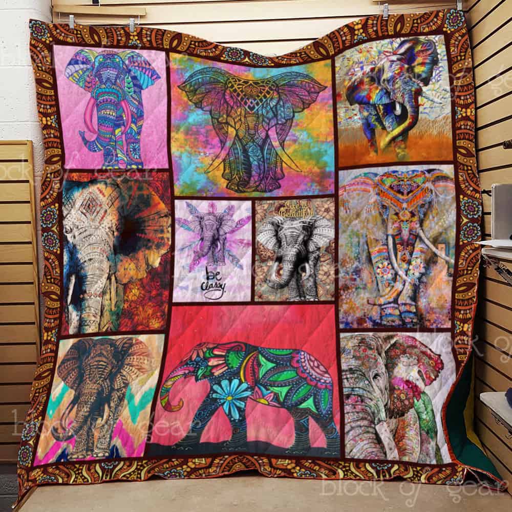 Hippie Elephant  Strange Pattern On Animal  Quilt Blanket