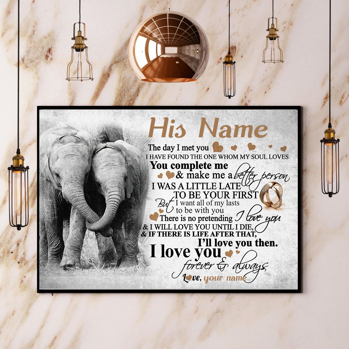 Personalized Elephant I Love You Forever Always Custom Name Paper Poster No Frame Matte Canvas Wall Decor