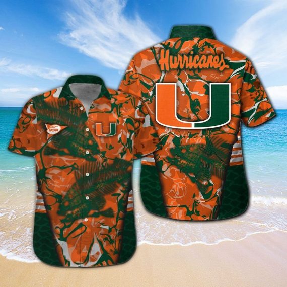 Miami Hurricanes Fishing Short Sleeve Aloha Hawaii Shirts Ha62448