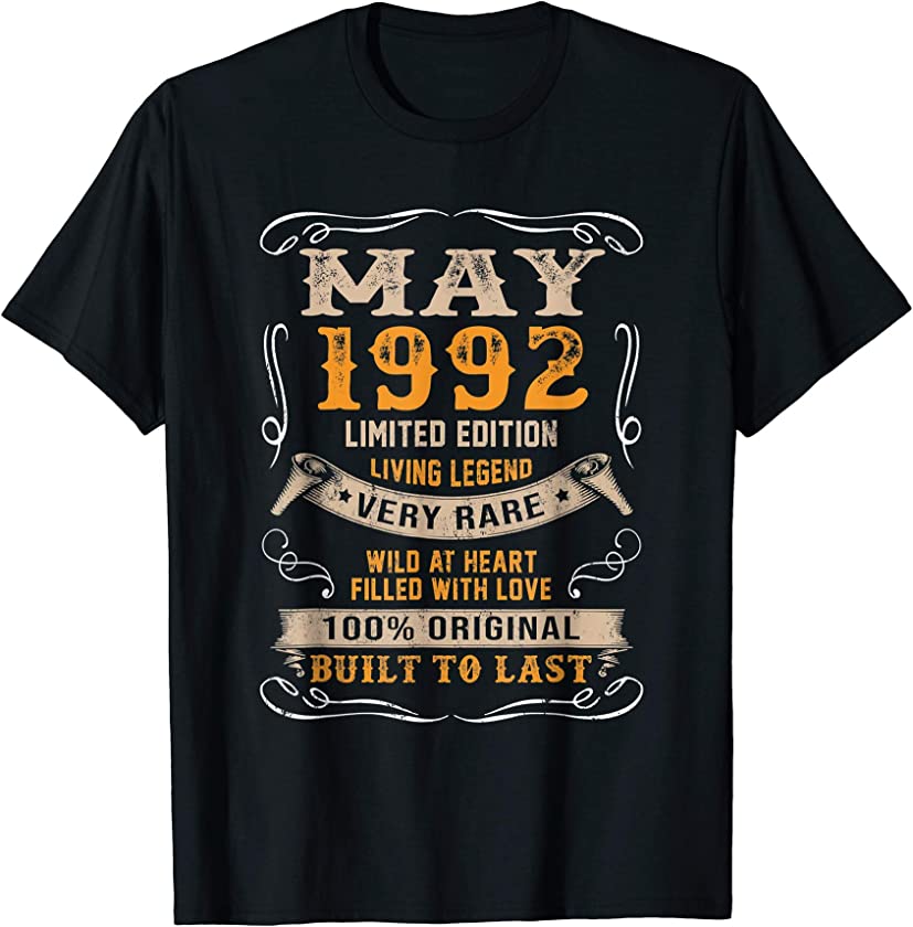 29th Birthday Gift 29 Years Old Retro Vintage May 1992 T-Shirt