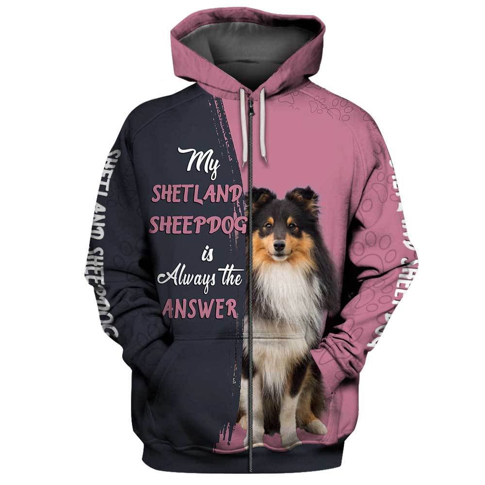 Shetland Sheepdog Answer 3D Full Printing Zip Hoodie