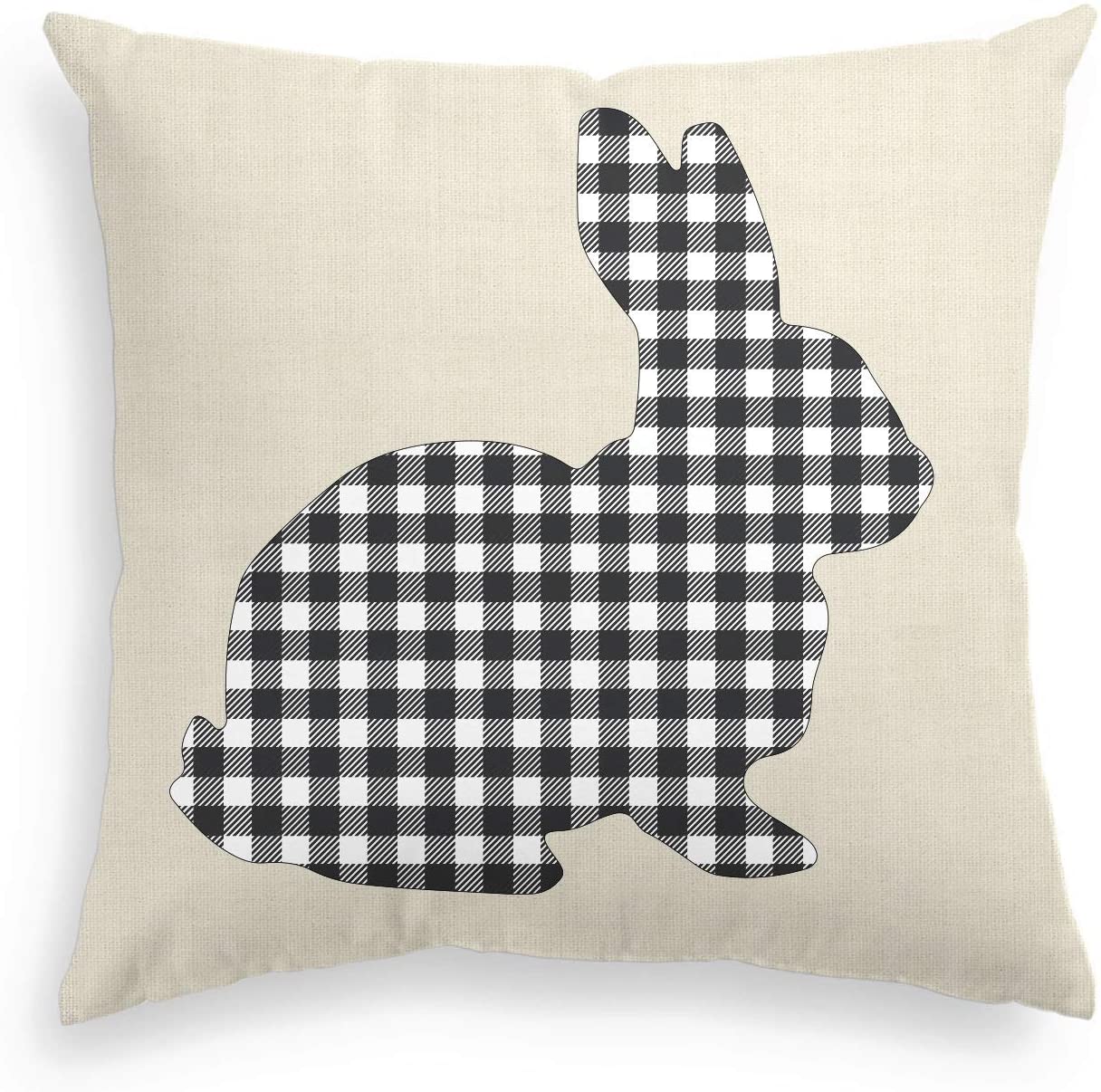 Avoin Easter Pillow Cover Black And Beige Buffalo Check Plaid Bunny Rabbit Decorative Throw Pillowcase