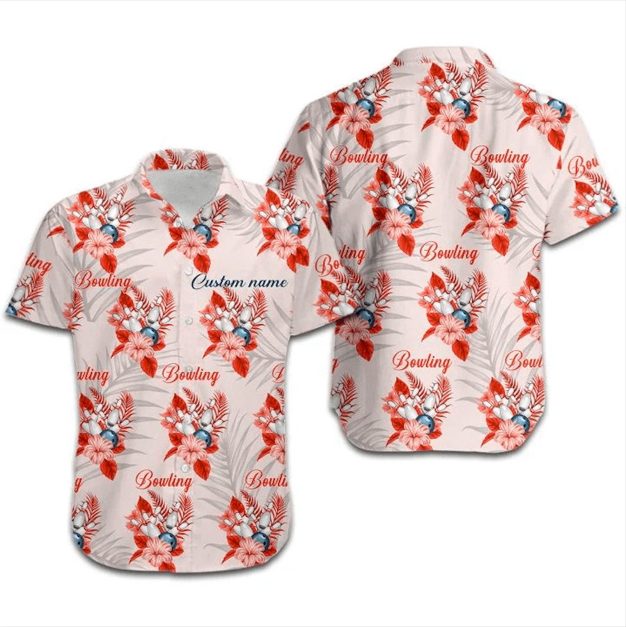 Bowling Red Tropical Custom Name Hawaii Shirt For Men Women Ha108480