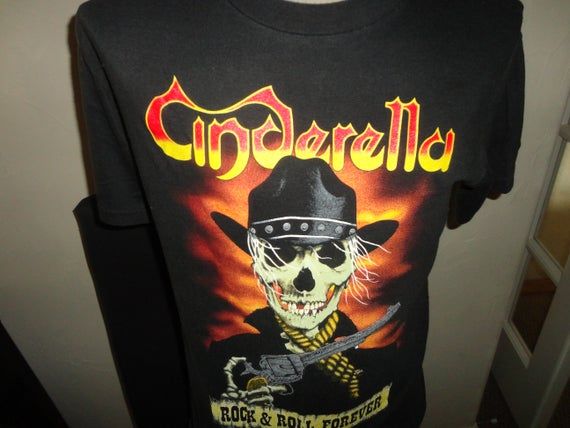 True Vintage Cinderella Long Cold Winter Tour 1990 50 50 T Shirt Fits Adult M Black Concert Tour Band Tee Skull Heavy Metal Glam Rock