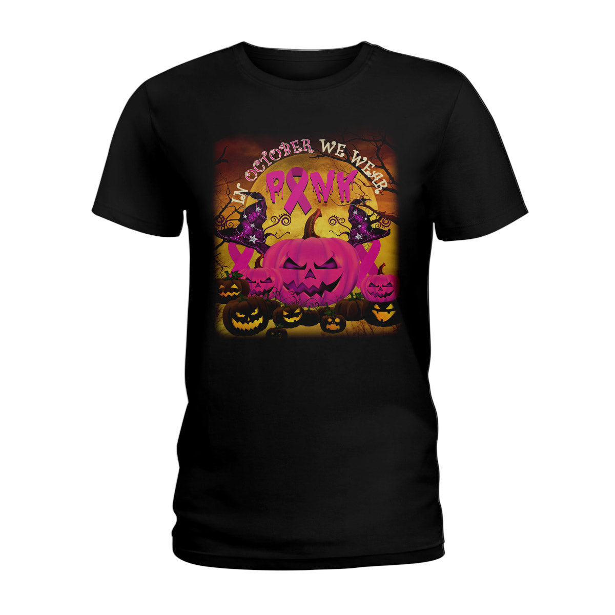 Breast Cancer Awareness Halloween Pumpkin Ez15 0309 Ladies T-Shirt
