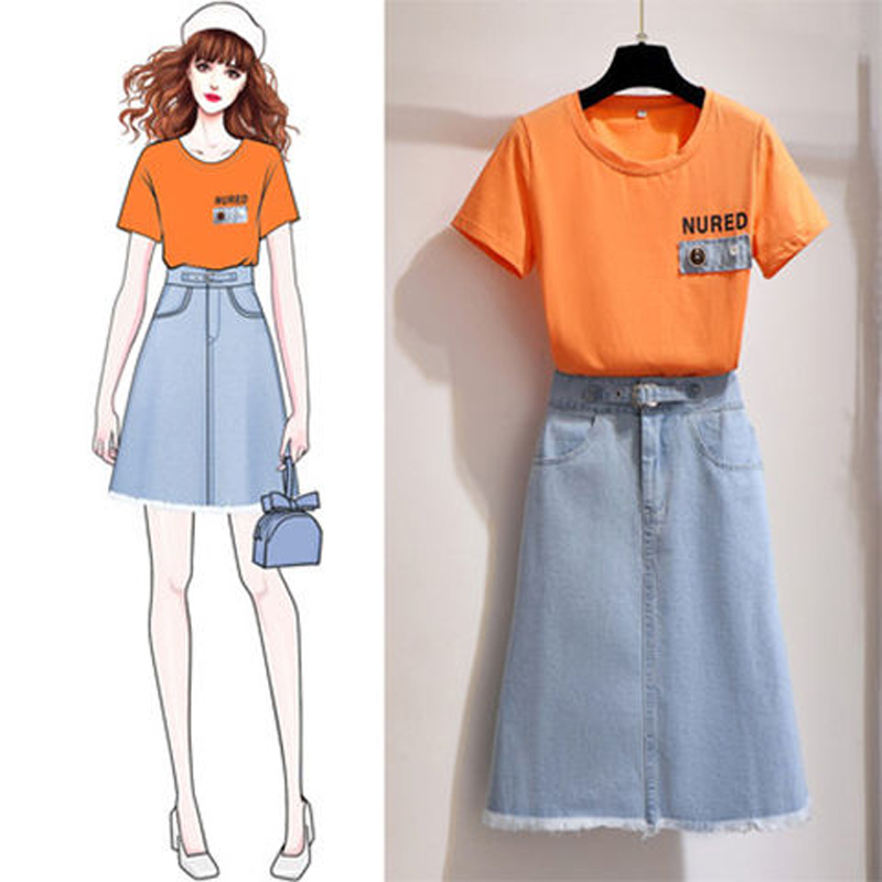 2020 Summer New Korean Women Sets T Shirt And Denim Skirt Female Sets alx