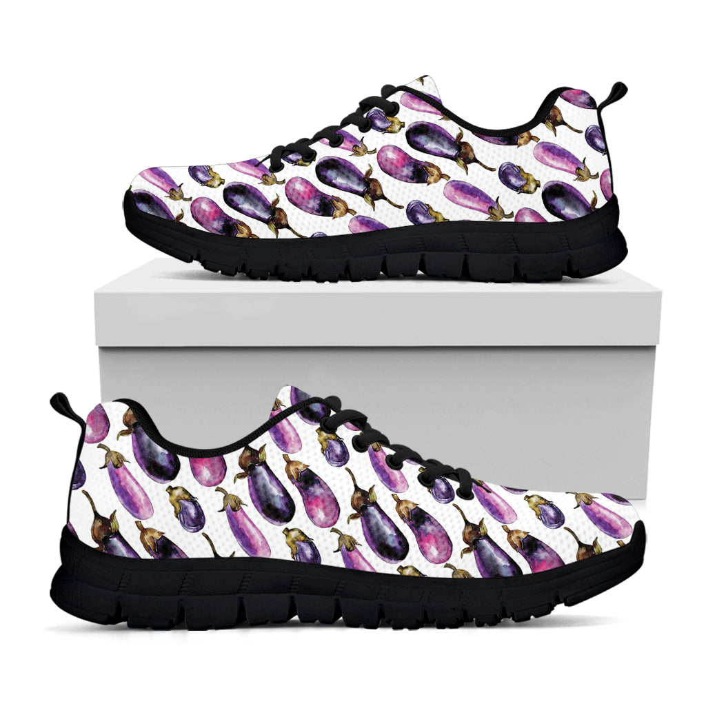 Watercolor Eggplant Pattern Print Black Sneakers