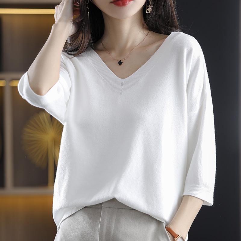 Sweaters Summer Women Tops Short Sleeve V-Neck Knitted Sweater Women Pullover Blusas Mujer De Moda 2022 Verano Women Sweater G99 alx