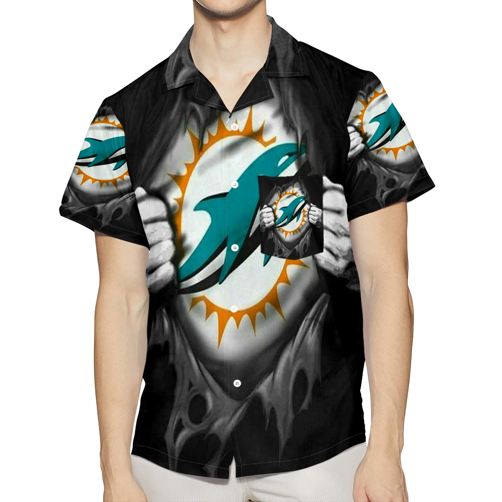 Miami Dolphins Art 5 3D All Over Print Summer Beach Hawaiian Shirt With Pocket