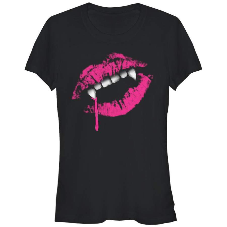 Lost Gods Junior’s Halloween Lipstick Vampire Fangs  T Shirt Black