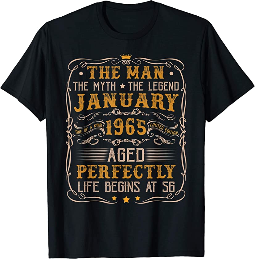 Vintage January 1965 Man Myth Legend 56th Bday 56 Years Old T-Shirt