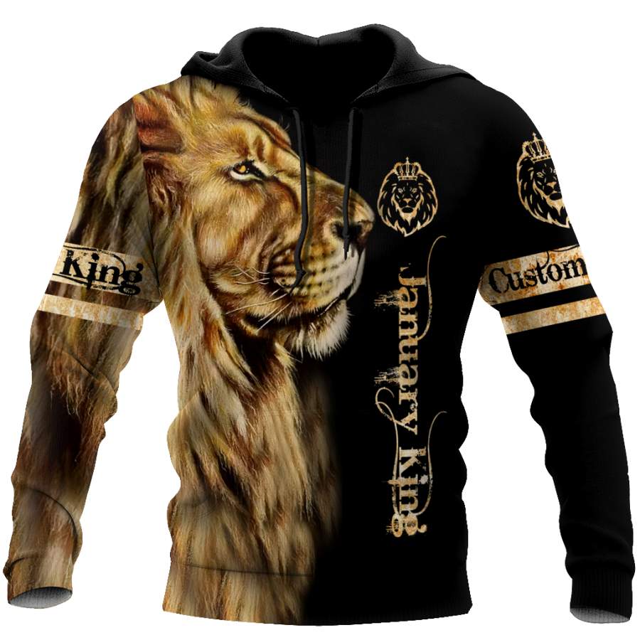 Custom Name January King Lion 3D All Over Printed Shirt for Men and Women