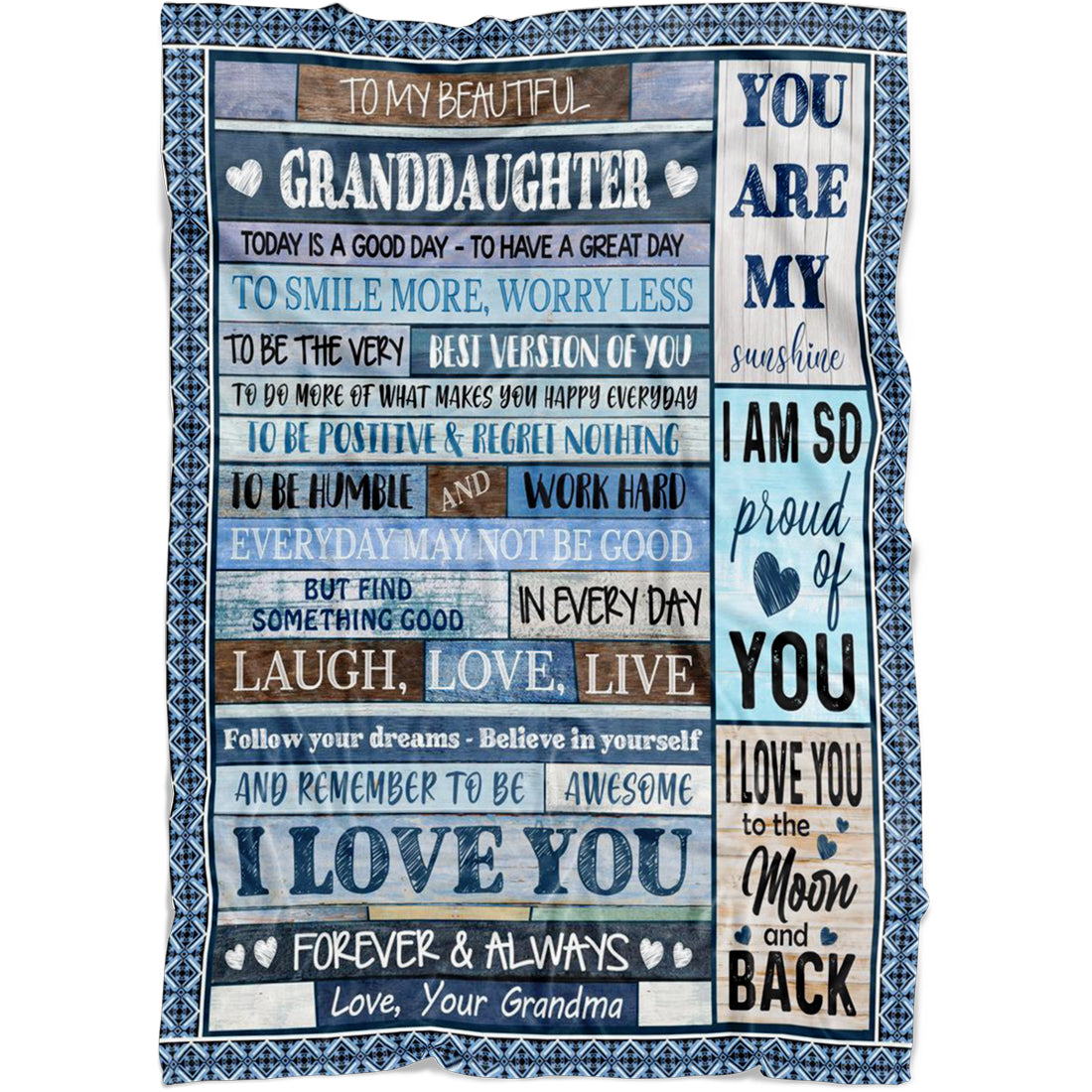 Personalized Name I Love You to The Moon & Back Wooden Pattern Blanket