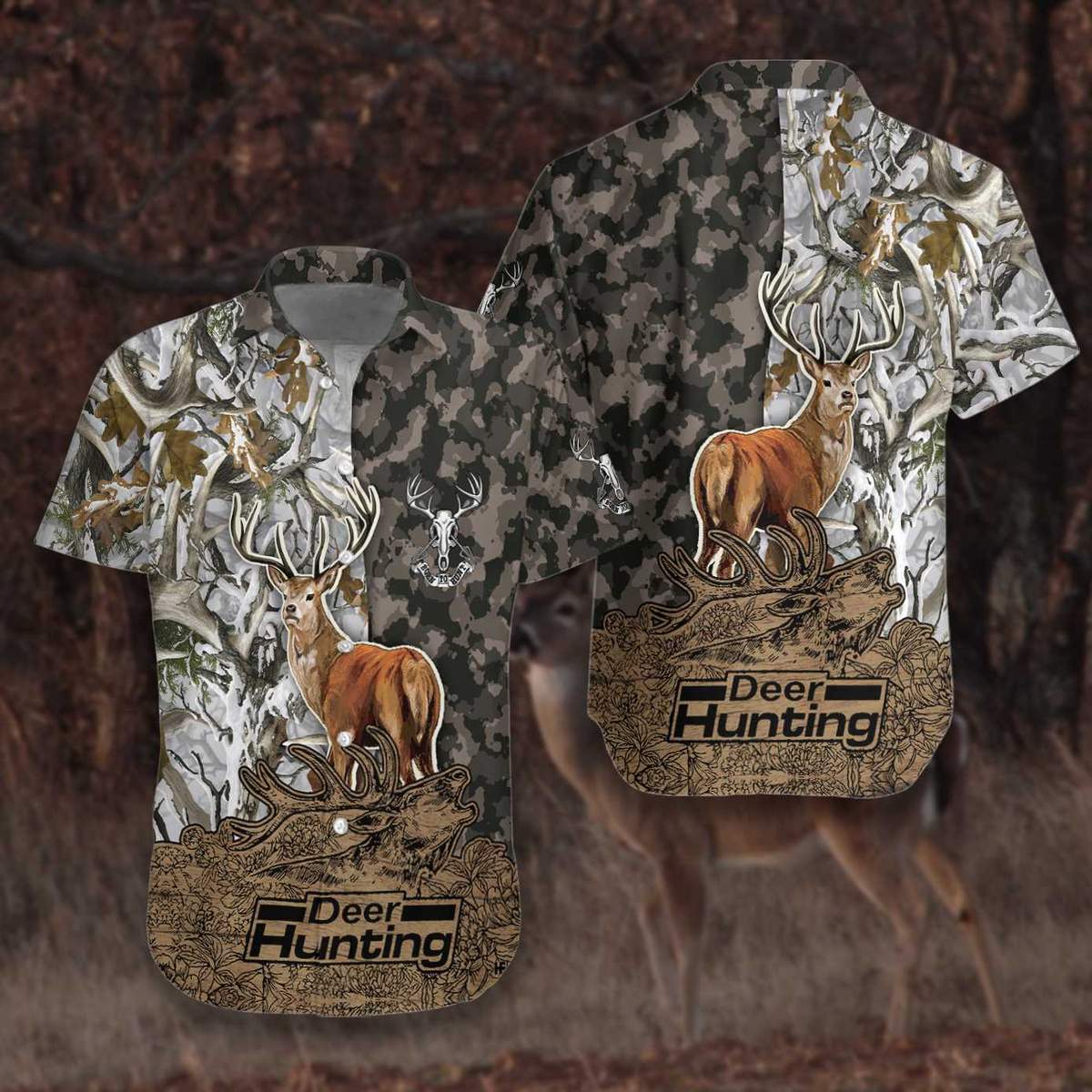 Deer Camouflage Bow Hunting Unisex Hawaii Print Aloha Short Sleeve Casual Shirt Ha50976