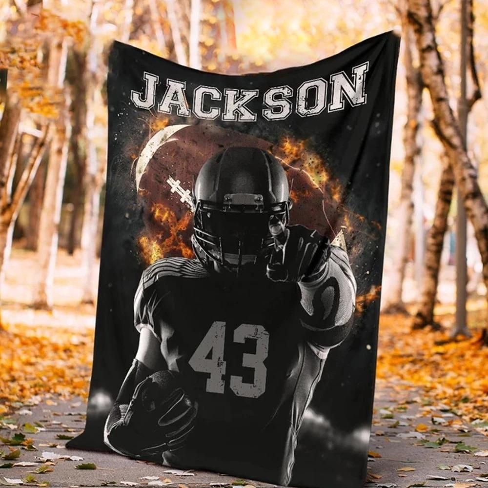 [Personalized Name & Number] American Football Jackson Fleece Blanket, Sherpa Blanket, Gift For Parent, Family Member, Friends Gift, Christmas Gift, Home Decor, Home Living