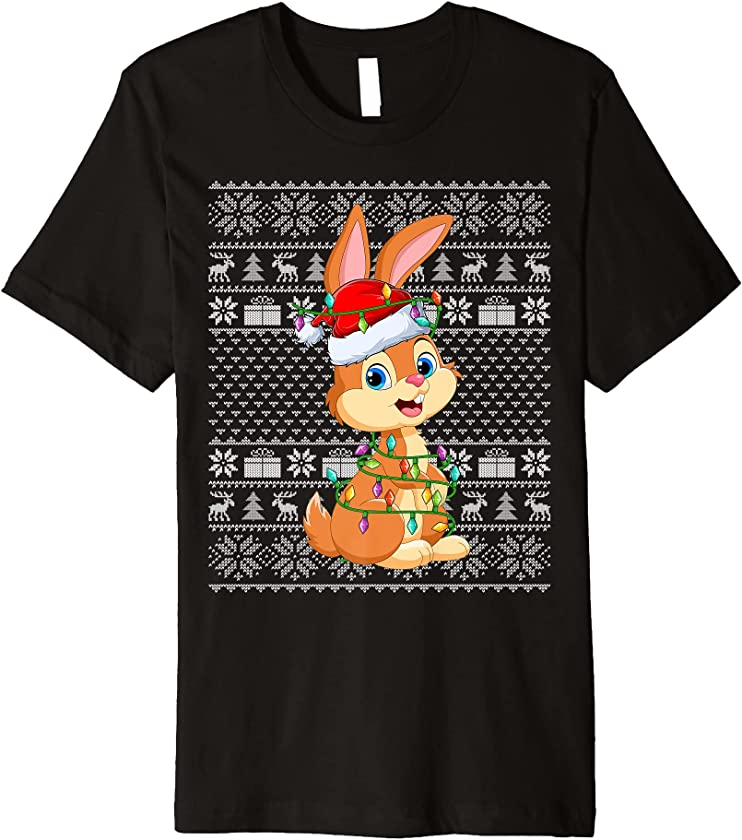 Bunny Rabbit Animal Lover Santa Hat Ugly Bunny Christmas Premium T-Shirt