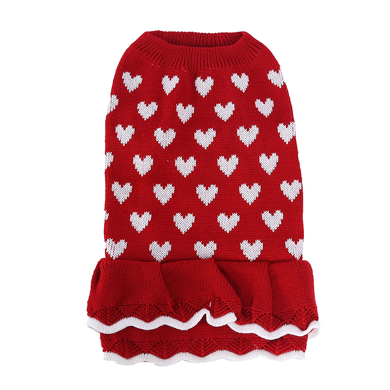 Pet Winter Sweater for Small Dogs Heart Print Warm New Cat Dress Puppy Kitten Cute Knitted Skirt Clothes Pet Dog Pullover Outfit alx