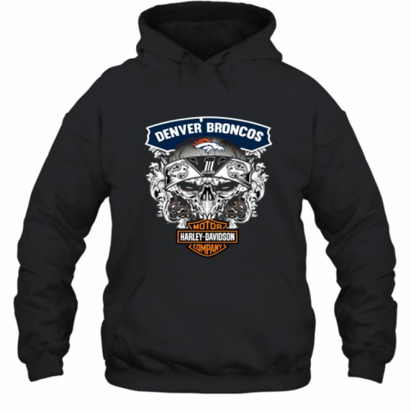 Skull Denver Broncos Harley Davidson Hoodie T-Shirt