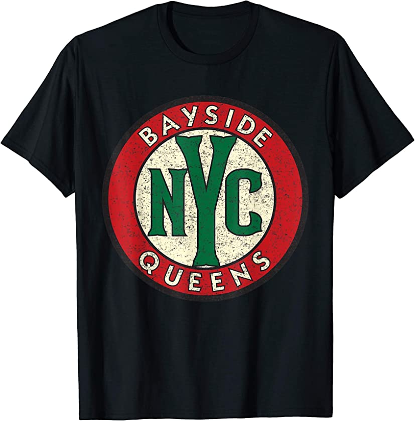 Bayside Queens NYC Vintage Road Sign Distressed Print T-Shirt