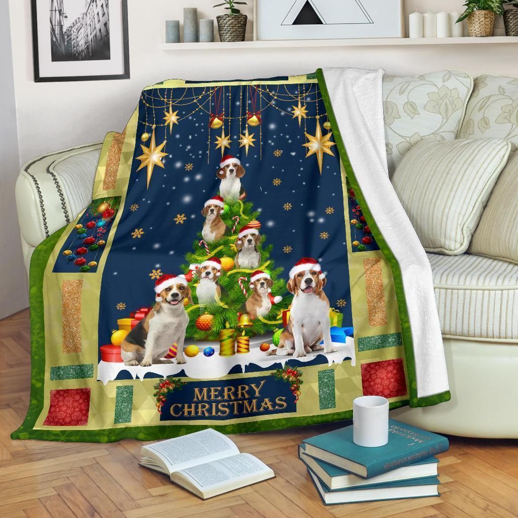 Beagle Christmas Tree Printed Fleece Blanket, Sherpa Blanket, Gift For Parent, Family Member, Friends Gift, Christmas Gift, Home Decor, Home Living