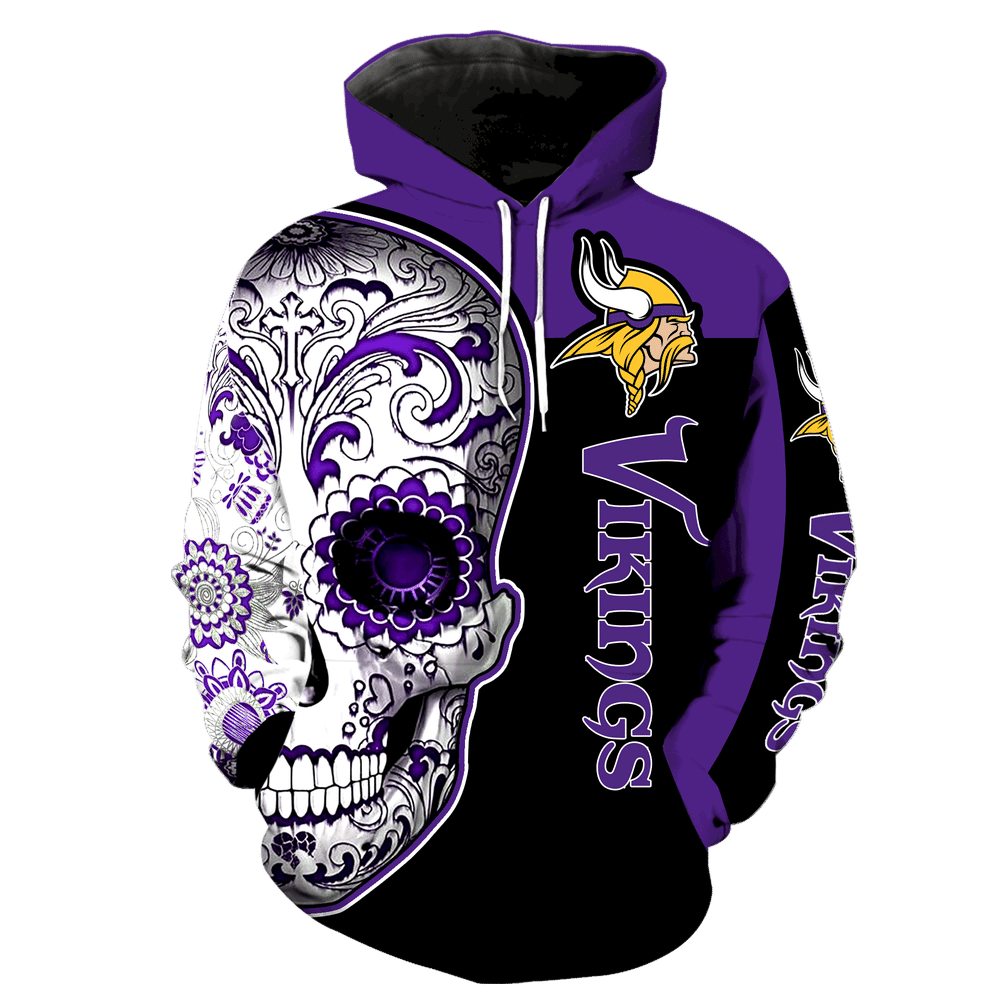 Minnesota Vikings Skull New Full Over Print V1323 Hoodie Zipper