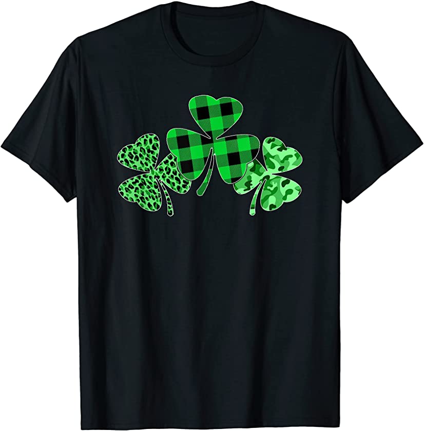 Plaid Shamrock Leopard Camouflage Funny St Patricks Day Gift T-Shirt