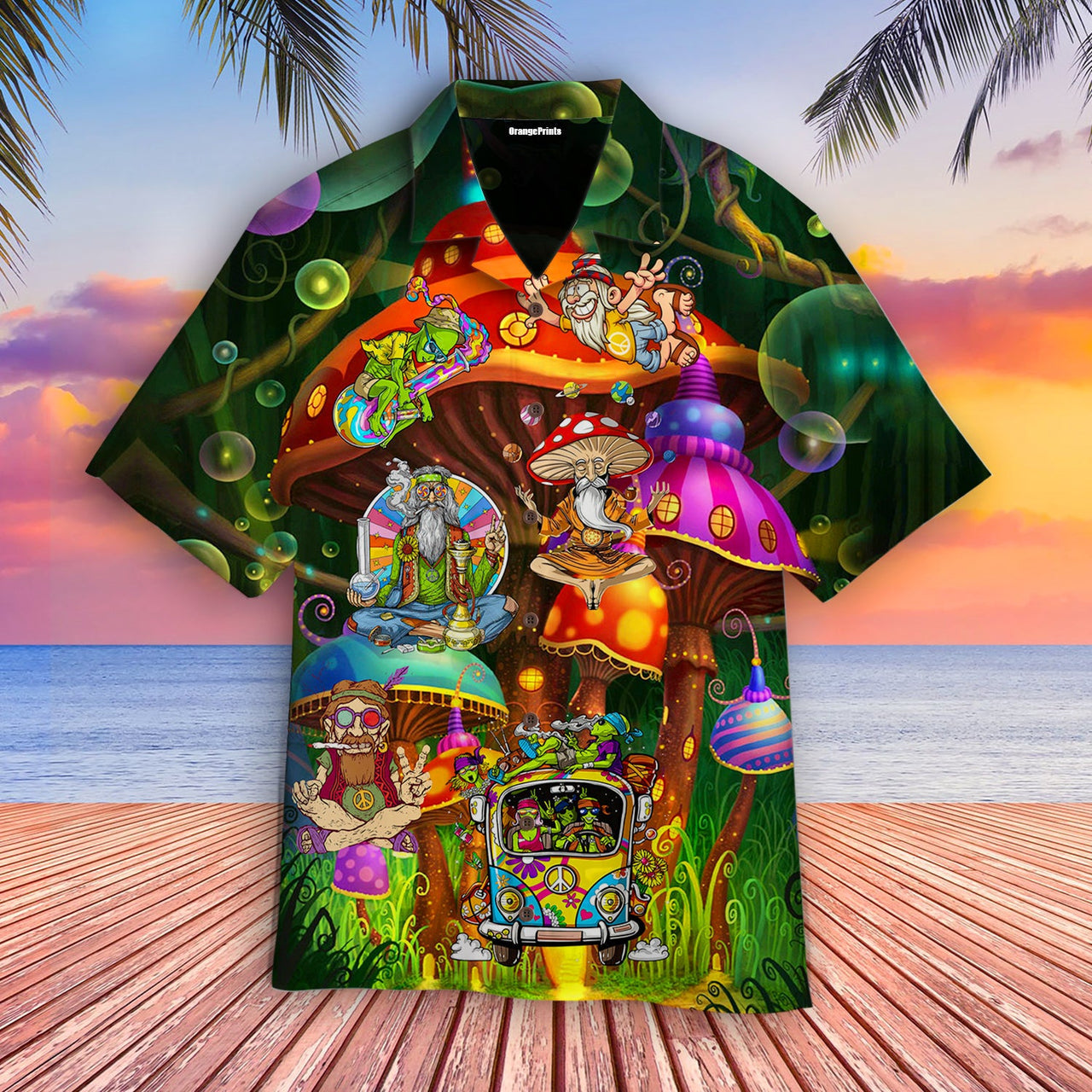 Hippie Guys Mushroom Magic Kingdom Colorful Aloha Hawaii Shirts For Men Women Ha63533