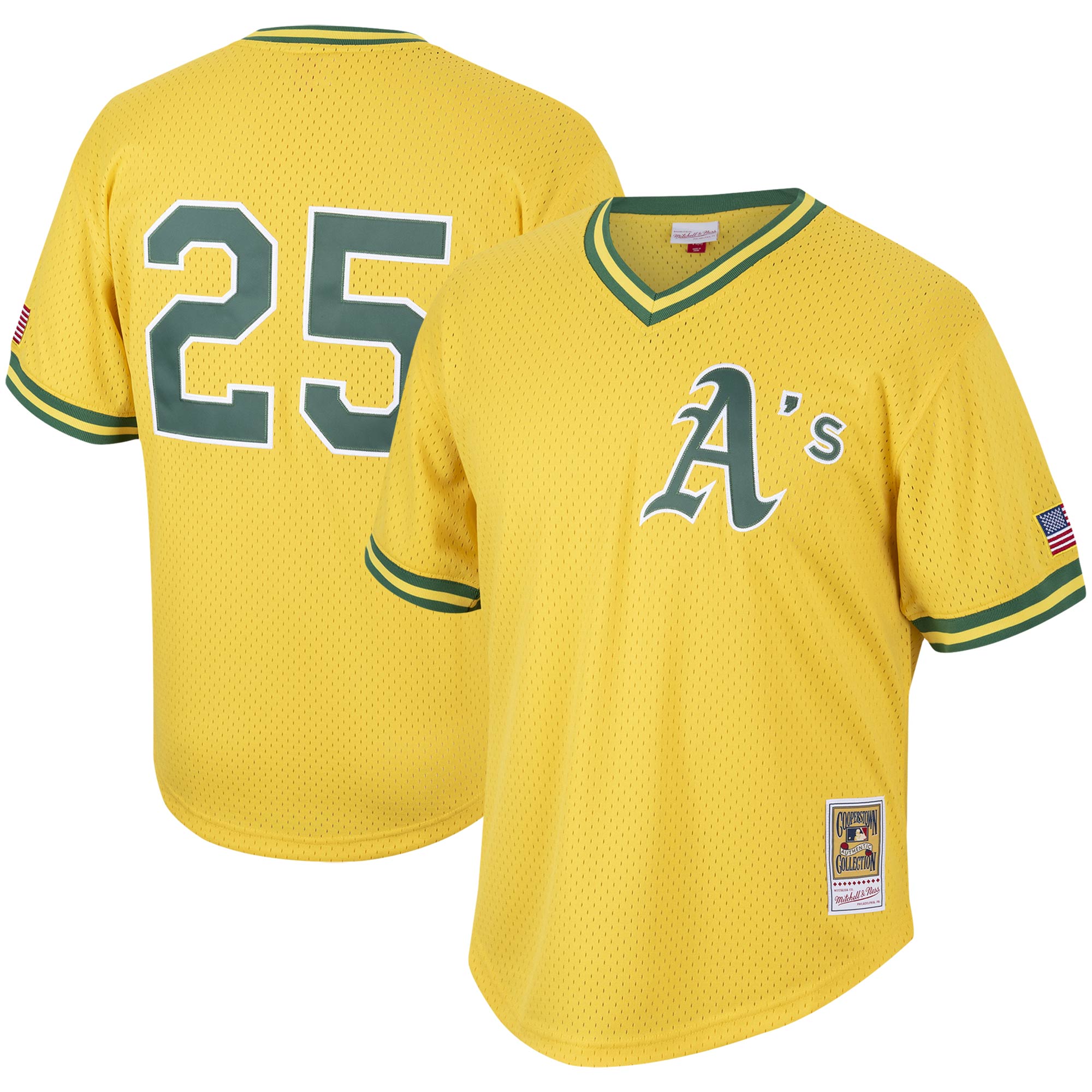 Men’s Oakland Athletics Mark McGwire Mitchell & Ness Gold Cooperstown Collection Mesh Batting Practice Jersey