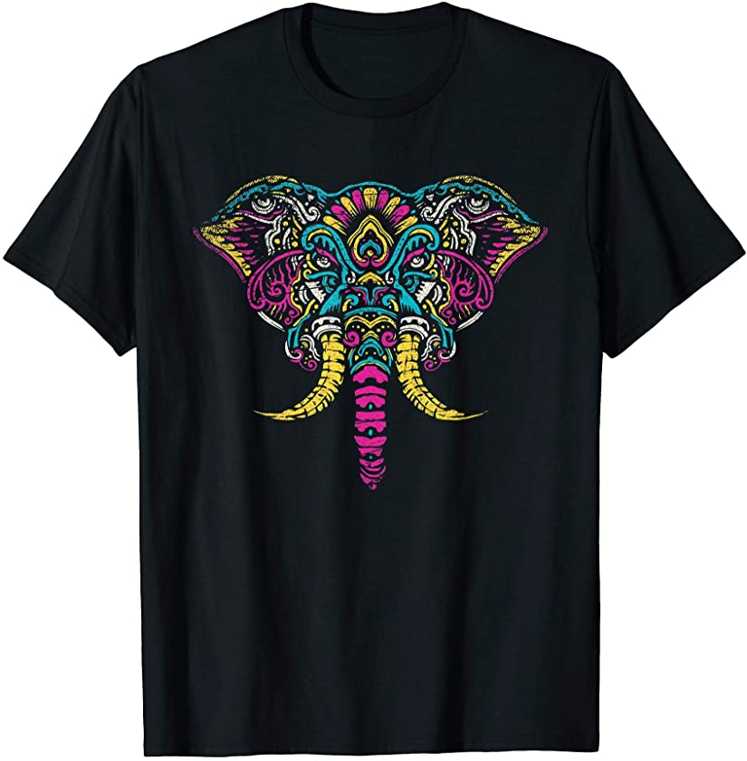 Boho Yoga Zoo Animal Lover Fractal Mandala Elephant T-Shirt