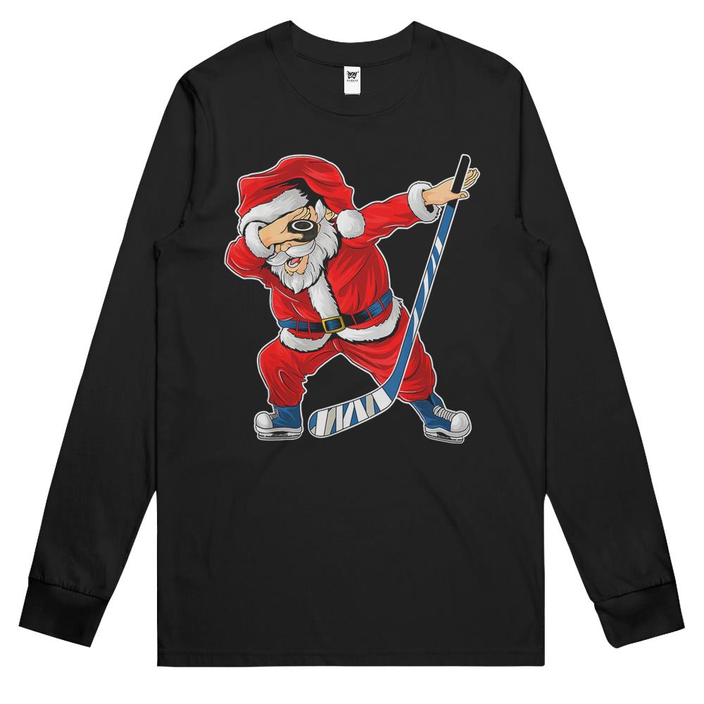 Ice Hockey Dabbing Santa Claus Hockey Player Christmas Long Sleeve T Shirts