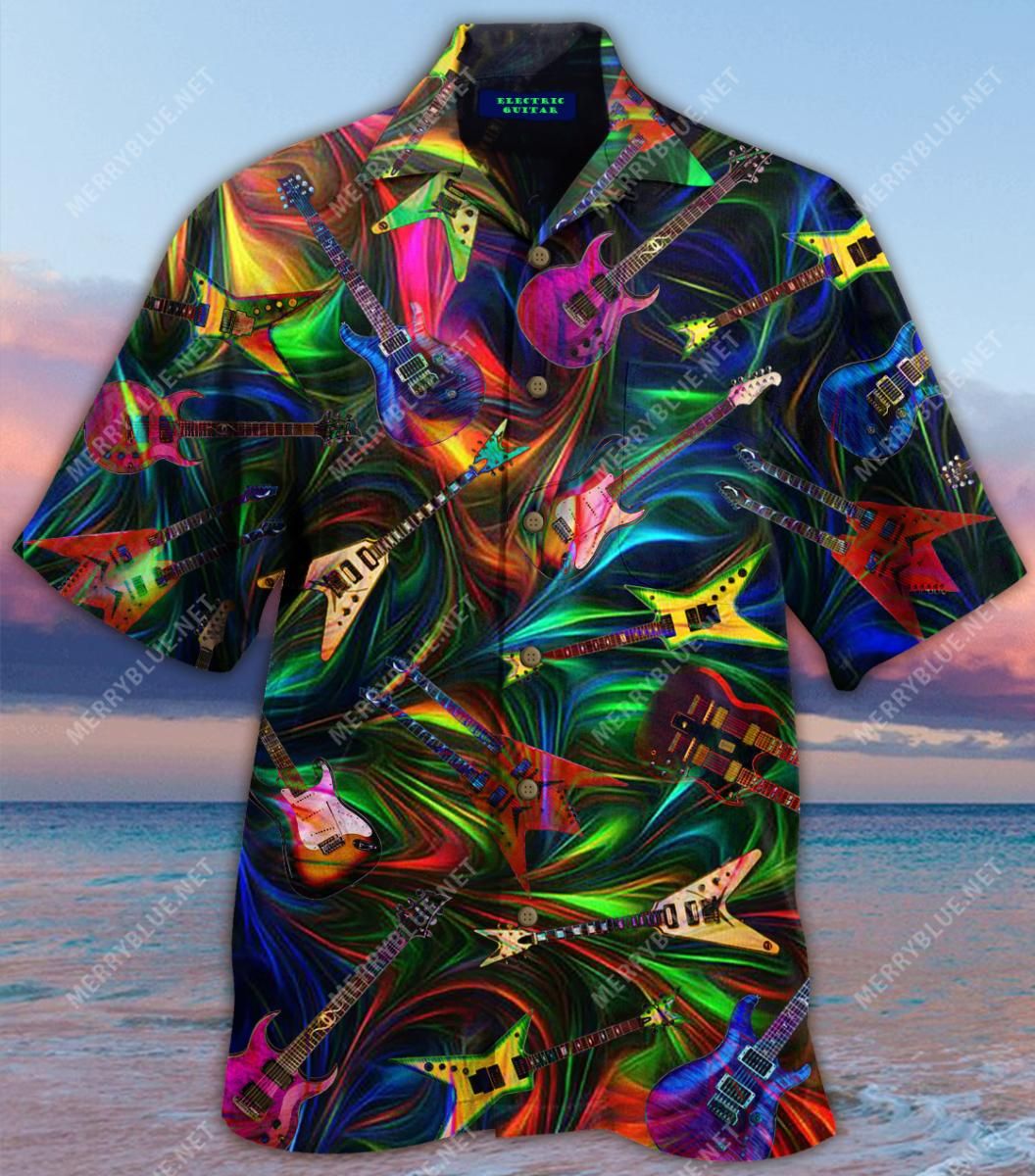 Awesome Electric Guitar Aloha Hawaiian Shirt Colorful Short Sleeve Summer Beach Casual Shirt For Men And Women