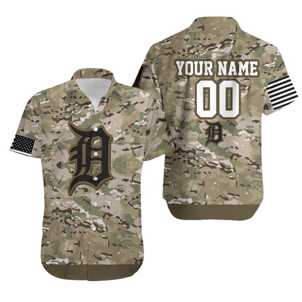 Detroit Tigers Camouflage Veteran 3D Personalized Hawaiian Shirt