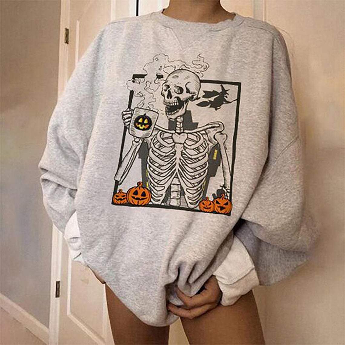 Hot Coffee Skeleton Shirt Skeletons Happy Halloween Unisex Sweatshirt Halloween Shirt Halloween Pumpkin Skull Sweatshirt, Skull Halloween