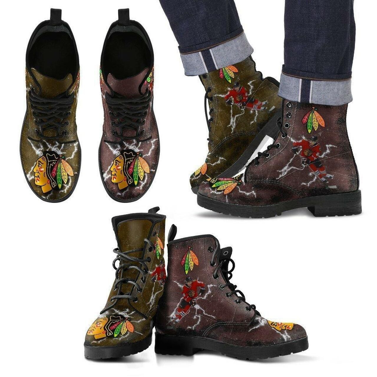 Chicago Blackhawks Leather Boots Fashion Women Boots Shoes Shoes5268