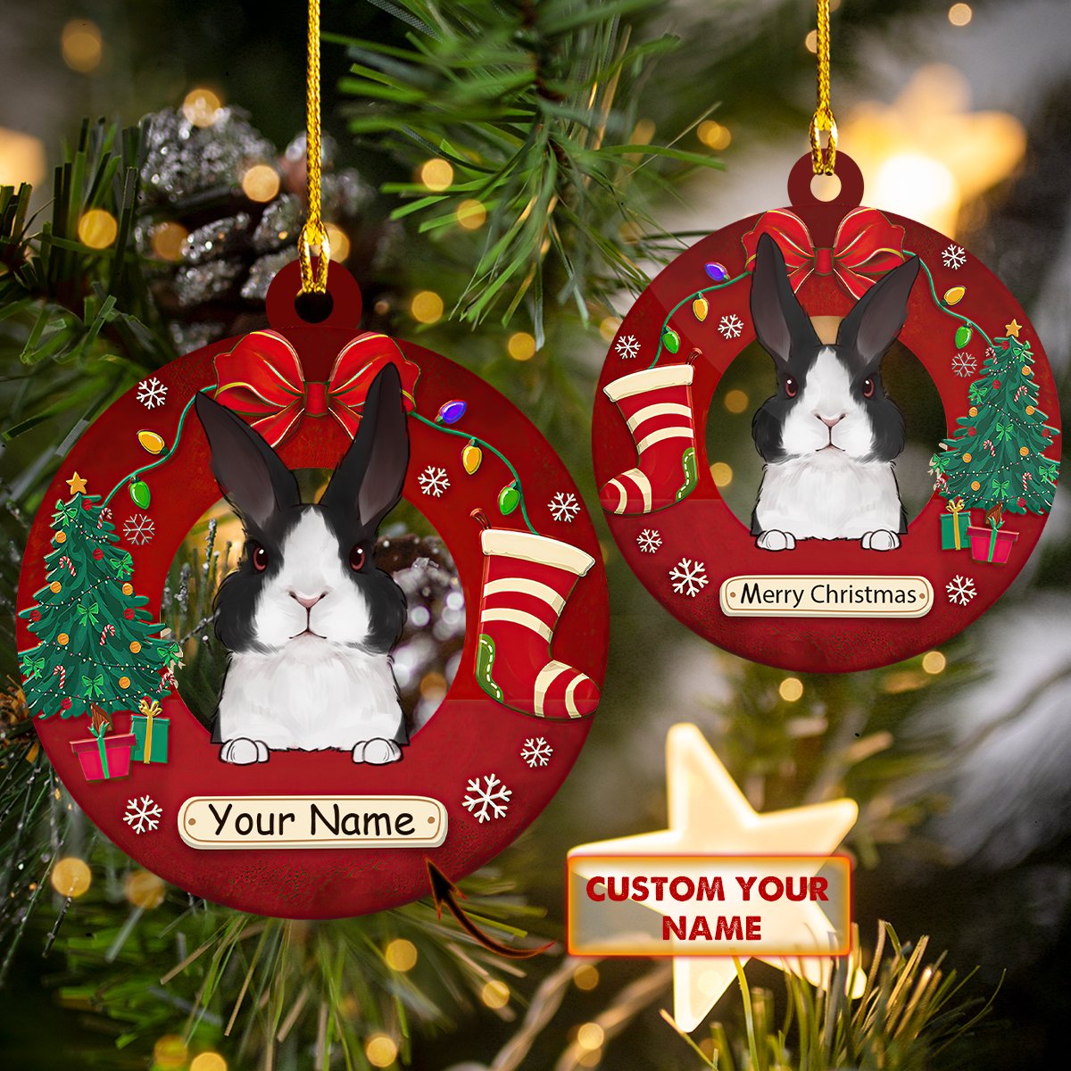 Custom Shaped Ornament – Christmas Rabbit – Pth98